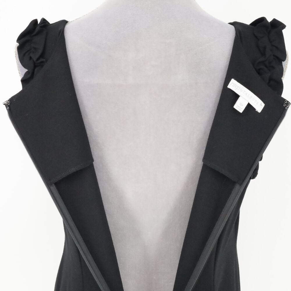 Talbots RSVP Dress Petites 12P Black Stretch Knit Sheath Zip Ruffles Sleeveless - Picture 13 of 15